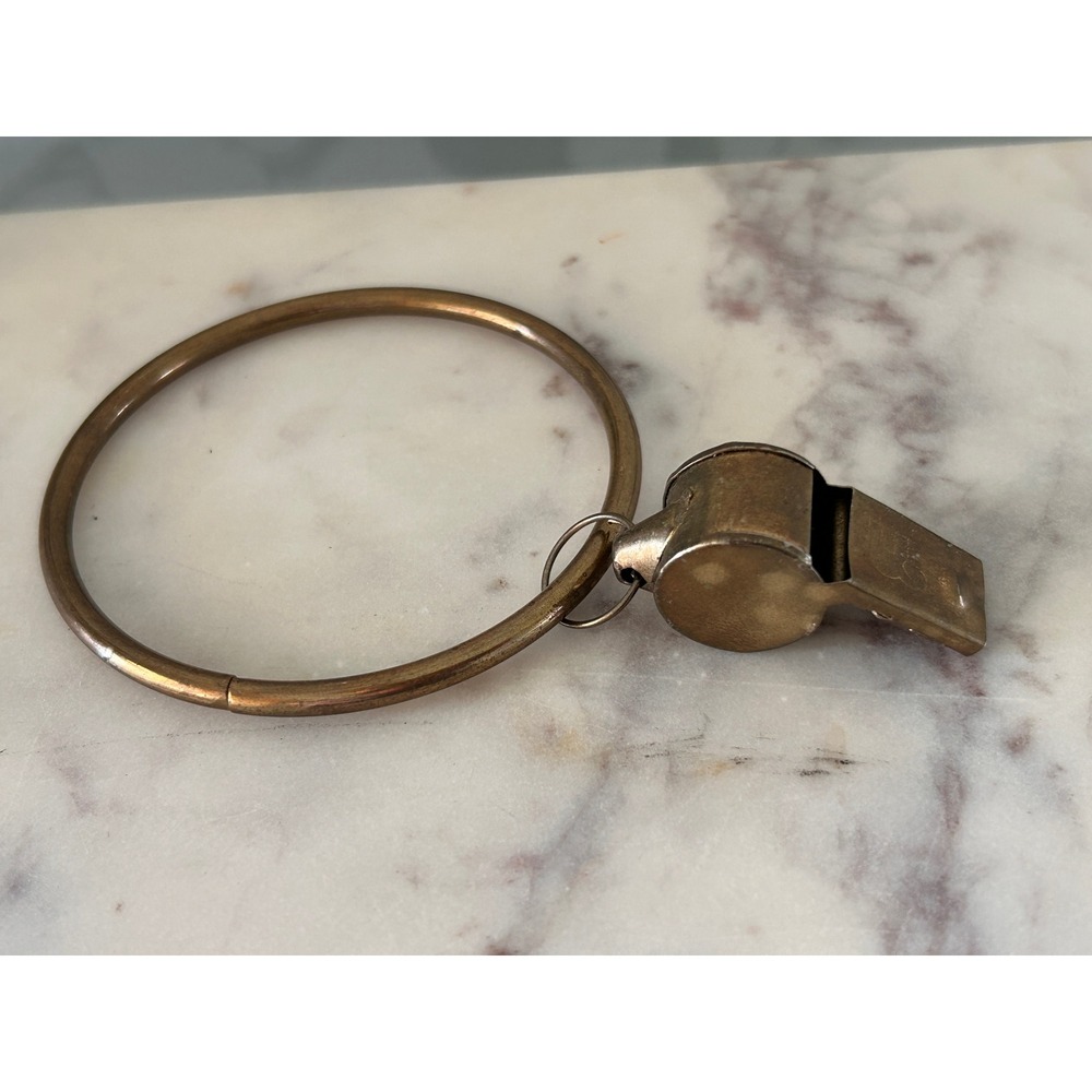 Vintage Brass Whistle with Large Ring Made in Taiwan US Logo CoachCore Nostalgia